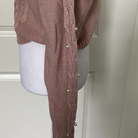FRESHMAN Pink Cable Knit Pearl Beaded Long Sleeve Sweater Top Size Small - Picture 9 of 13